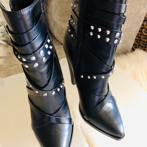 **HOT! NEVER WORN**Black Studded Ankle Boots - Picture 4 of 5